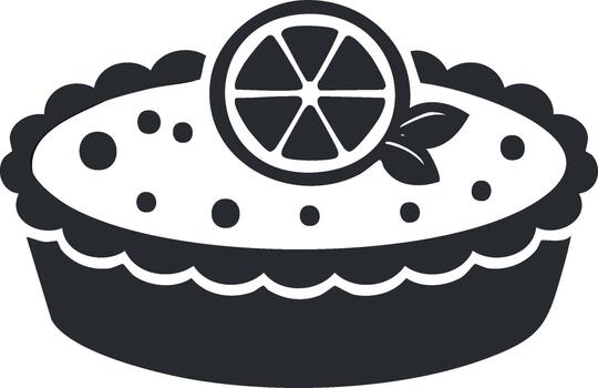 A black and white image of a cake with a slice of lemon vector