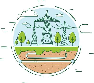 Electricity pylons and trees in a circle vector