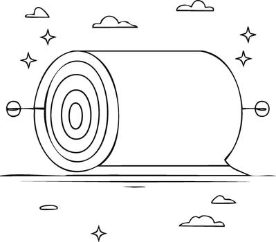 A drawing of a roll of paper with stars and clouds vector
