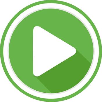 A green play button with a long shadow vector