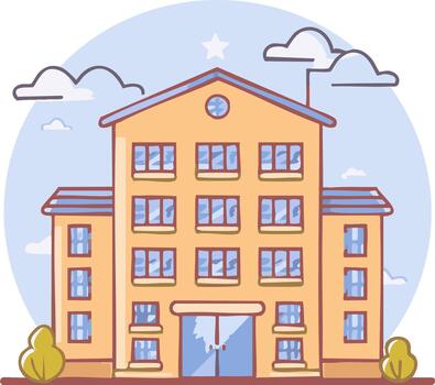 An illustration of a building with windows and a clock vector