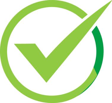 A green check mark in a circle on a white background vector