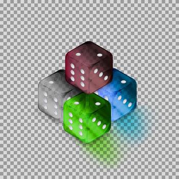 Two colorful translucent dice with white dots, positioned diagonally vector