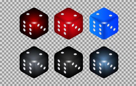 Six colorful dice are arranged in two rows of three on a white background vector
