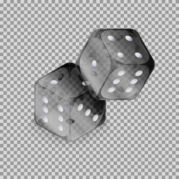 Two dark translucent dice with white dots, positioned diagonally vector