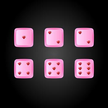 Six pink dice are arranged in two rows of three on a dark background vector