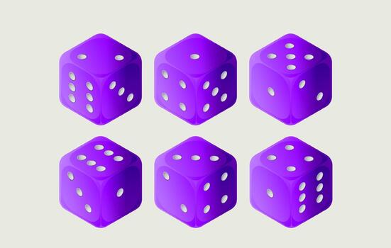 Six purples dice are arranged in two rows of three on a white background vector