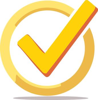 A yellow tick mark in a circle on a white background vector