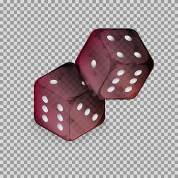 Two red translucent dice with white dots, positioned diagonally vector