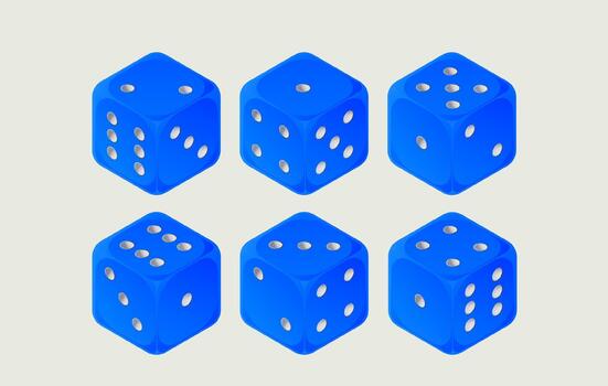 Six blue dice are arranged in two rows of three on a white background vector