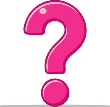 Pink cartoon question mark icon illustration, with shadow and clean edges, asking a query vector