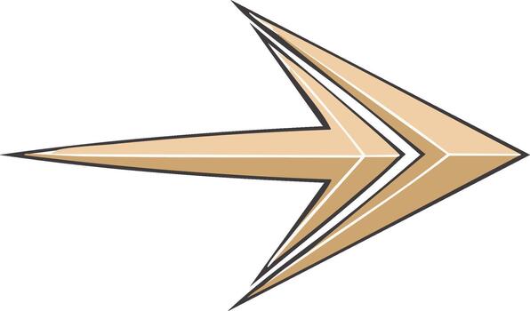 Modern abstract gold arrow pointing right with sharp angles and a sleek design vector