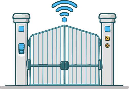Smart home access control with wireless connection symbol. Security gate, fence illustration vector