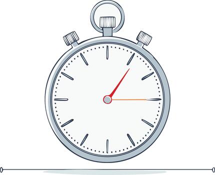 Hand drawn stopwatch measuring elapsed time and tracking progress on a horizontal timeline concept vector