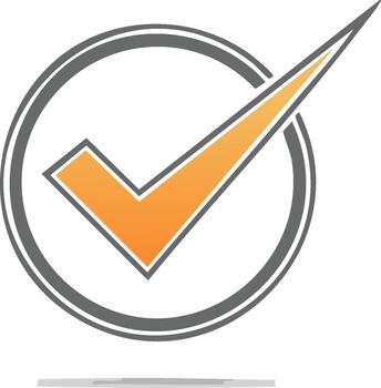 Orange checkmark inside of a circle with a shadow vector