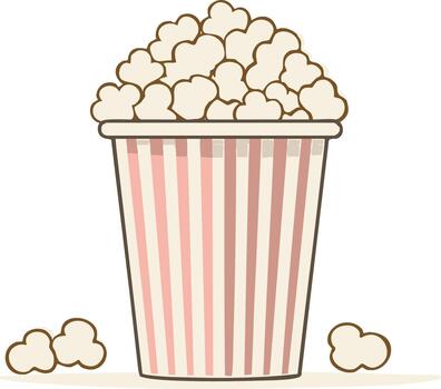 Striped Popcorn Container Overflowing with Freshly Popped Kernels vector