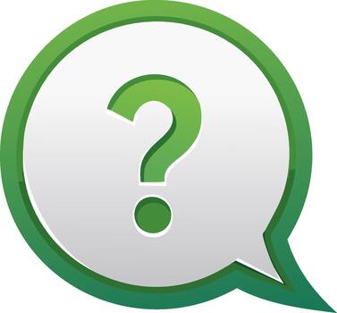 Green question mark in a speech bubble, asking for information vector