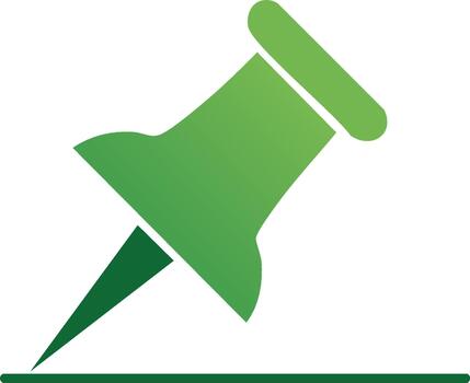 Green pushpin icon piercing a horizontal line, symbolizing marking and emphasis vector