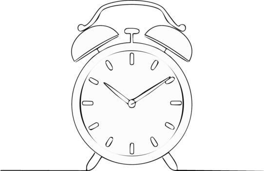 Modern continuous one line drawing of an old fashioned alarm clock symbolizing time management or morning wake up vector