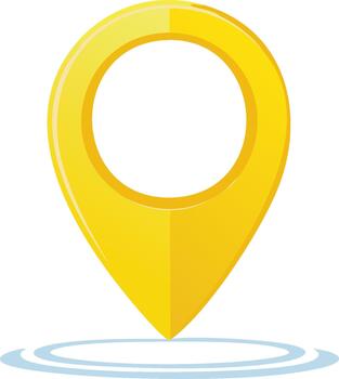 Bright yellow location pin marker with subtle concentric circles on a white background vector