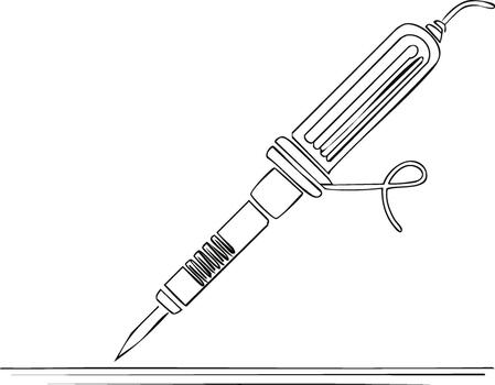 Continuous line art of a soldering iron creating a clean precise line for electronic work vector