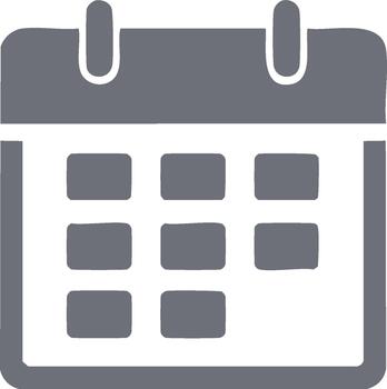 Calendar icon with a grid of squares representing days and a simple top border vector