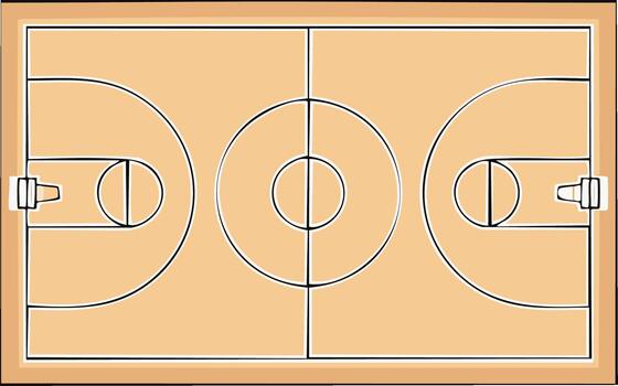 Overhead view of a simple, clean basketball court with markings and hoops vector