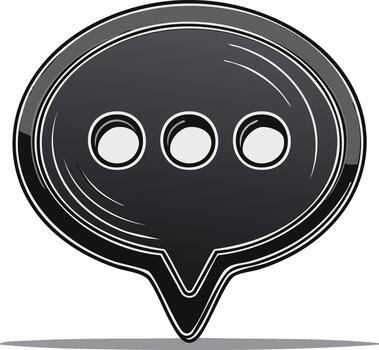 Dark chat bubble icon with three dots representing ongoing conversation or thought process vector