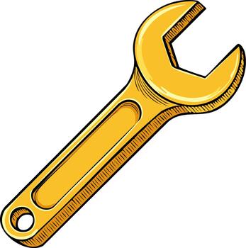 Golden Open End Wrench Tool Illustration with Sketchy Outline for Mechanics vector