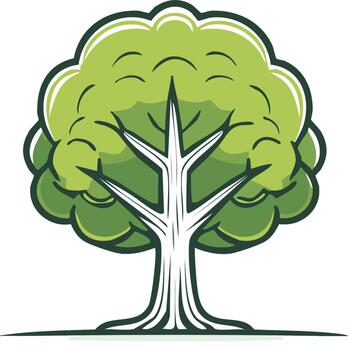 Stylized green tree with thick trunk and canopy on white background vector