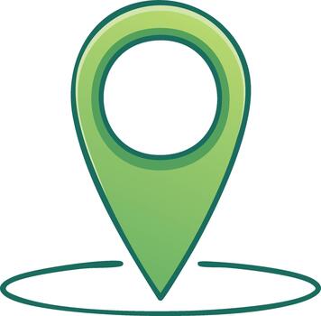 Green map location pin icon with outline and circle around the base vector