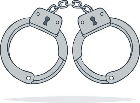 Metal Handcuffs Linked by Chain Symbolizing Arrest and Security vector