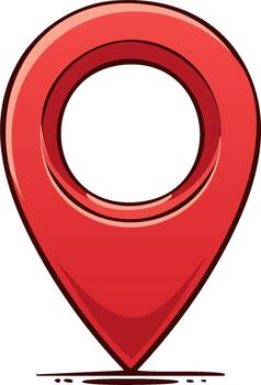 Red location marker pin icon with a circular center and shadow illustration vector