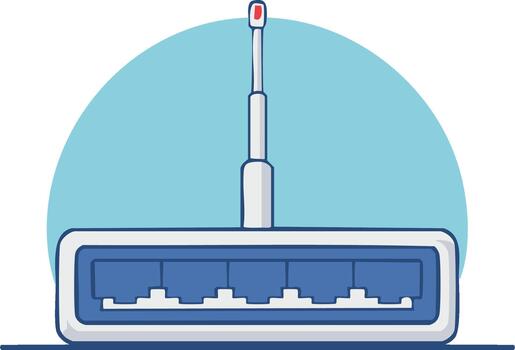 Wireless Router With Multiple Ethernet Ports and Antenna Connected to Network vector