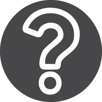 White question mark symbol inside a dark gray circle icon symbolizing uncertainty and inquiry vector