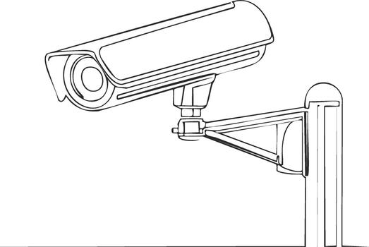 Line art illustration of a surveillance camera mounted on a post for security monitoring vector