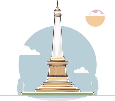 Monuments and landmarks in the style of minimalist illustration with a blue sky and clouds vector