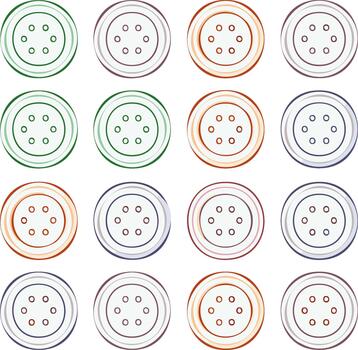 Collection of Colorful Circular Buttons with Six Holes Arrangement in a Grid Pattern vector