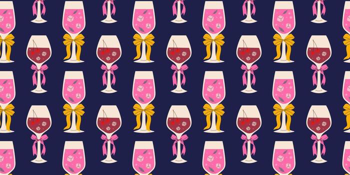 Colorful patterned design of drinks with bows on glasses in a playful setting vector