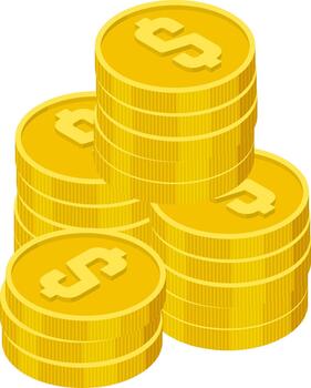 Stacks of gold dollar coins representing wealth vector
