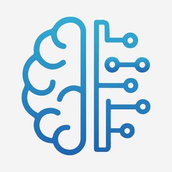 Gradient Blue Icon of a Human Brain Intersecting with Digital Circuitry Representing AI and Technology vector
