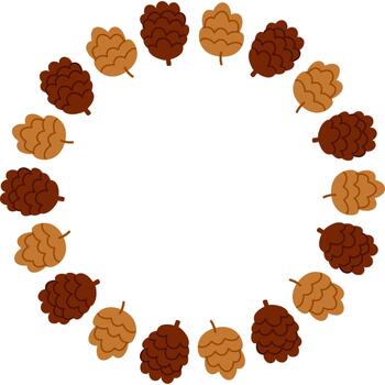Autumn Pinecone Circular Wreath Frame Border. Natural pine cone element, isolated vector