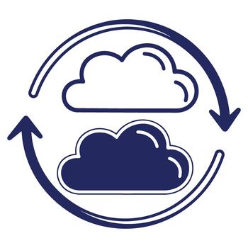Cloud Computing Data Flow with Up and Down Arrows Showing Exchange of Information and Data Backup vector