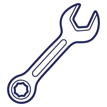 Illustration of a wrench with an open end and a box end representing repair and maintenance tools for various mechanical tasks vector
