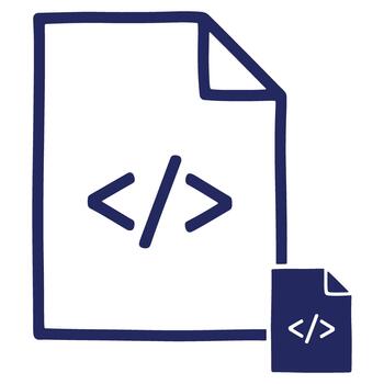 Hand drawn coding file icon for website design and development with script on document for software creation and application programming vector
