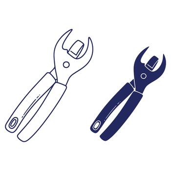 Illustration of lineman pliers in blue outline and filled style for digital art design projects and tool related themes vector