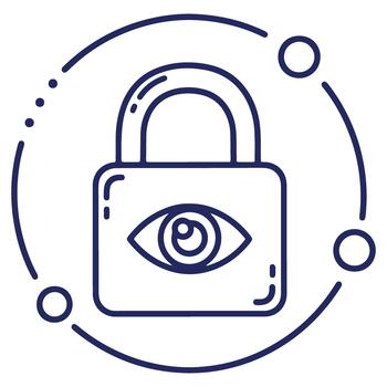 Privacy and Security Concept Represented by Padlock and Eye Symbol in Modern Line Art Design with Orbiting Circles vector