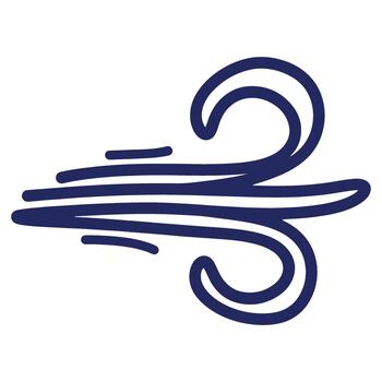 Stylized illustration of wind blowing with curving lines and dynamic motion conveying strength and energy vector