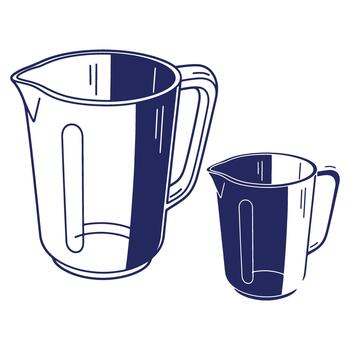 Two empty pitchers in a minimalist illustration style concept of different sizes representing comparison and kitchen appliances vector