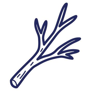Stylized bare tree branch drawing in blue on white background providing a simple elegant design element with natural forms vector